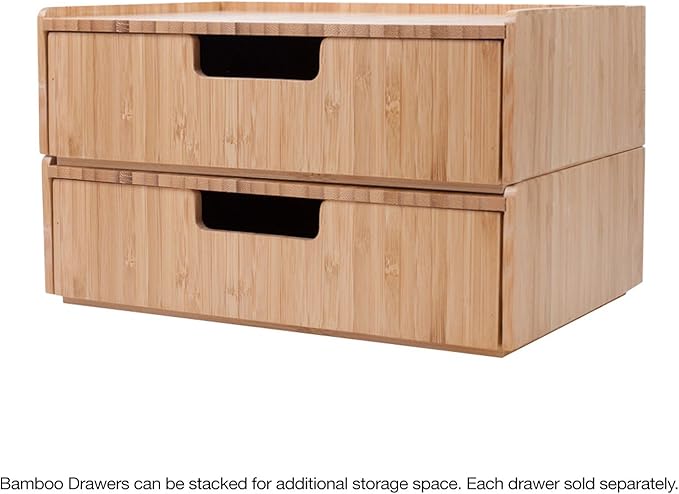 Mobilevision Bamboo Drawer, Stackable Storage Solution for office products pens, pencils, scissors, notepads, business cards and more
