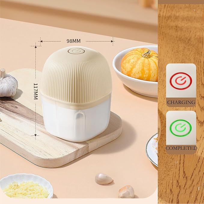 Electric Mini Garlic Chopper, 250ML Food Chopper Garlic Mincer USB, Vegetable Chopper, Onion Chopper, Portable Small Food Processor for Garlic, Ginger, Chili, Vegetables(cream)