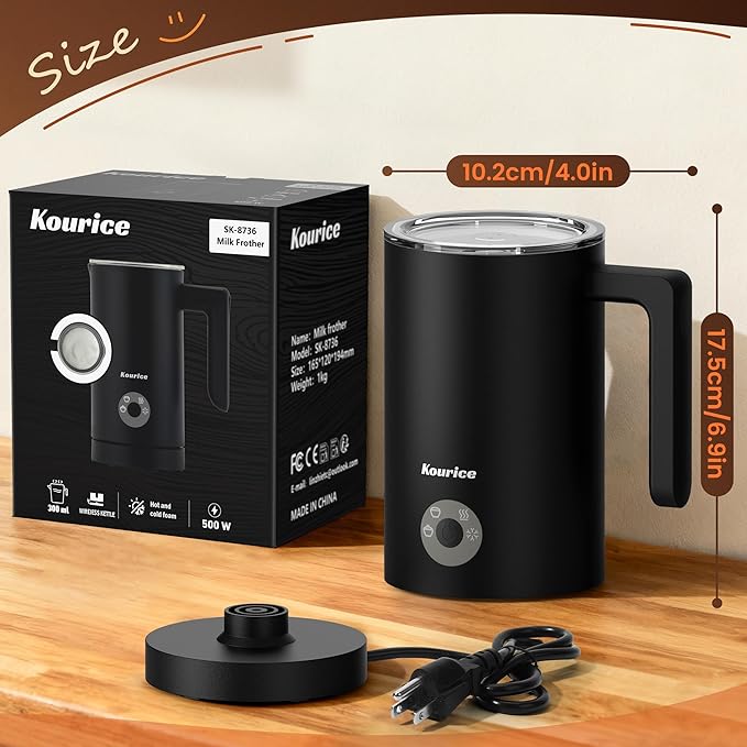 Milk Frother Electric, 4-in-1 Milk Frother and Steamer for Latte, Cappuccino, Hot & Cold Milk Froth Maker, Automatic Milk Steamer and Frother, Quiet One-Touch Operation, Easy to Clean
