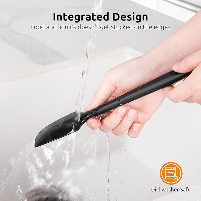 U-Taste Small Mini Silicone Spatula: 9×2inch 600ºF Heat-Resistant Food-Grade Jar Scraper for Kitchen Use, Non-Stick Seamless Flexible Baking Utensil for Mixing, Scraping Jam in Bowl or Cup (Black)