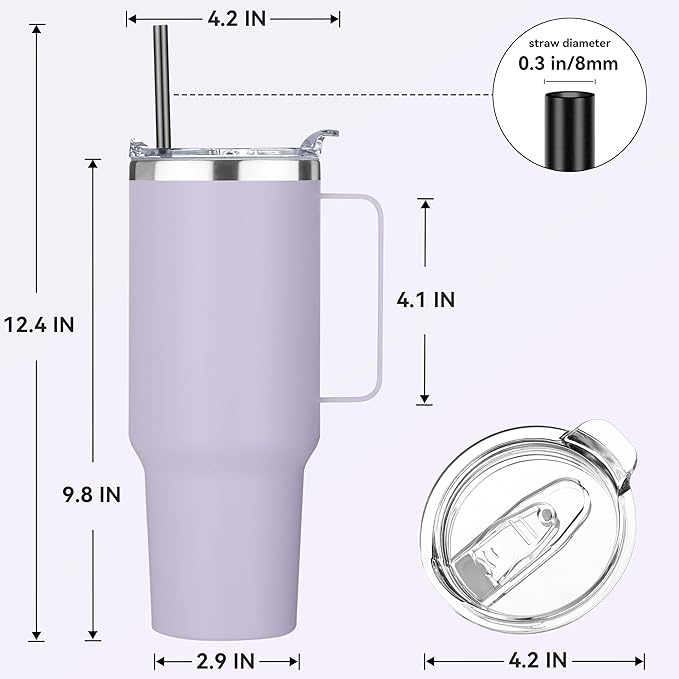 HASLE OUTFITTERS 40 oz Stainless Steel Tumbler with Handle, Vacuum Insulated Tumblers Bulk, Reusable Double Wall Travel Coffee Mug, Durable Powder Coated Water Bottle(Purple, 1)