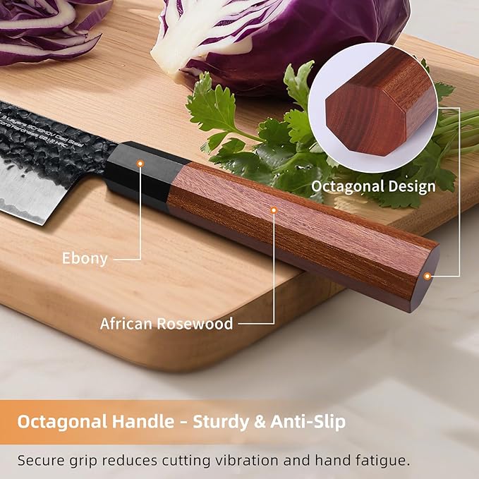 FINDKING Japanese Kiritsuke Knife, 9 Inch Gyuto Chef Knife, Kitchen Knife with High Carbon Steel Blade, Octagonal Handle, for Meat, Fish, Vegetables and Fruits, Dynasty Series