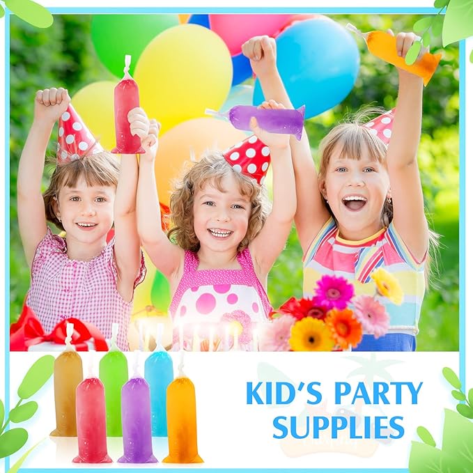 Jeyiour 1000 Pcs Ice Lolly Bags Disposable Ice Lolly Mold Bulk 3x10 Inches Plastic Candy Freeze Pop Bags with 2 Silicone Funnels Wrappers for Yogurt Sticks, Candy, Juice, Fruit Smoothies