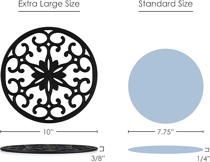 GASARÉ, Extra Large, Thick, 10" Silicone Trivets for Hot Dishes, Pots, and Pans, Hot Pads for Countertops, Flexible, Dishwasher Safe, 10 x ¼ Inches, Set of 3, Black