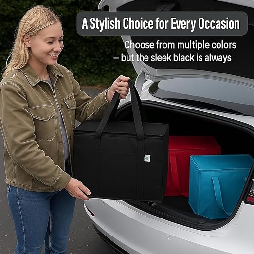 musbus 2Pk Trunk Organizer for Car Insulated Reusable Grocery Bags, Collapsible Cooler Bag for Groceries, Heavy Duty Large Insulated Bag (Large, Charcoal Black)