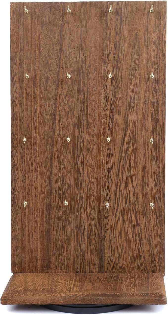 Ikee Design Wooden Rotating Two-Sided Jewelry Display Stand, Rotating Organizer with 32 Hooks for Store, Earring Keychain Display with Hooks, Brown color, 9 W x 7.5 D x 16.5 H in