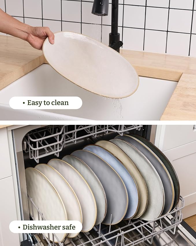 famiware Serving Platter, Oval 15.59/14.3/12.9 inch Serving Dishes for Entertaining, Serving Bowls, Microwave Safe, Stonware Serving Trays for Party, Turkey, Cheese, Ocean Series, Cappuccino White
