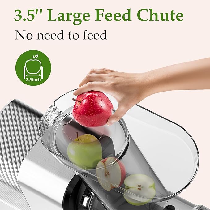 Anybear Masticating Juicer Machines, 3.5" Large Feed Chute Cold Press Juicer Fit Whole Fruits Vegetables with Quiet Motor | 5 Speed Modes | Easy to Clean with Brush | BPA Free (Silver & Black)