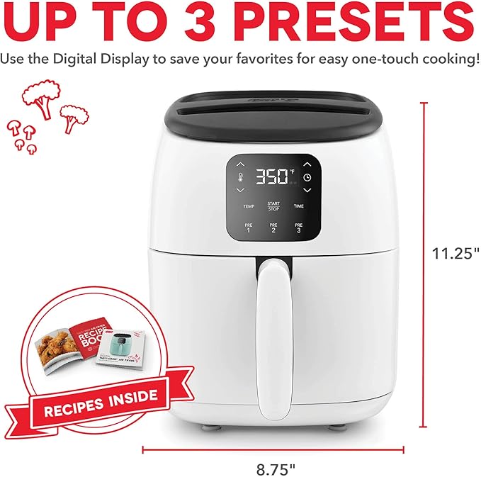 Dash Digital Tasti-Crisp™ Air Fryer - Compact Electric Digital Fryer With Auto Shut-Off Feature - Ideal for Small Spaces - AirCrisp® Technology - 2.6 Quarts - White