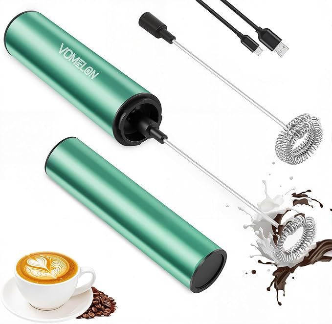 Milk Frother, Rechargeable Battery Operated Frother for Coffee,Portable Drink Mixer with 2 Stainless Steel Whisk Heads,Milk Foamer for Keto Coffee, Latte, Cappuccino, Hot Chocolate,Light Blue