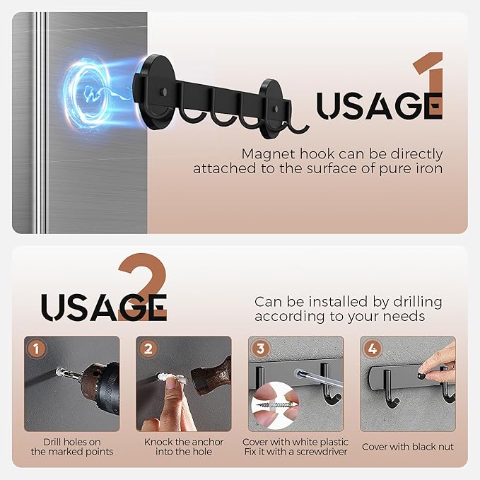 Magnetic Utensil Holder For Fridge, Heavy Duty Magnetic Coat Rack For Metal Door, Magnetic BBQ Tool Rack, Strong Magnet Bar With 6 Hooks Storage Hanger Hanging Kitchen Utensil, Coat, Towel, Grill Tool