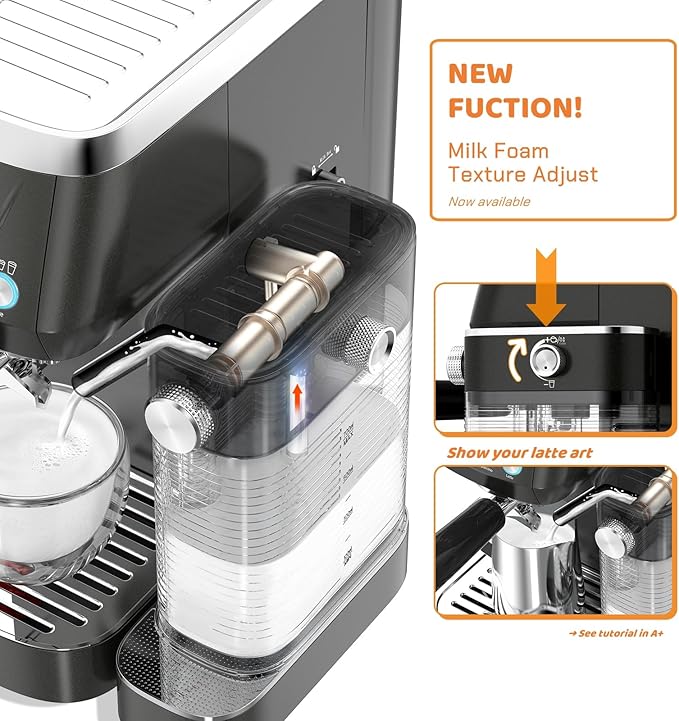 MAttinata Cappuccino Machine 20 Bar, Professional Espresso Machines for Home and Office with Automatic Milk Frothering System, Barista Compact Latte Maker for Coffee Lovers, Stainless Steel-Black