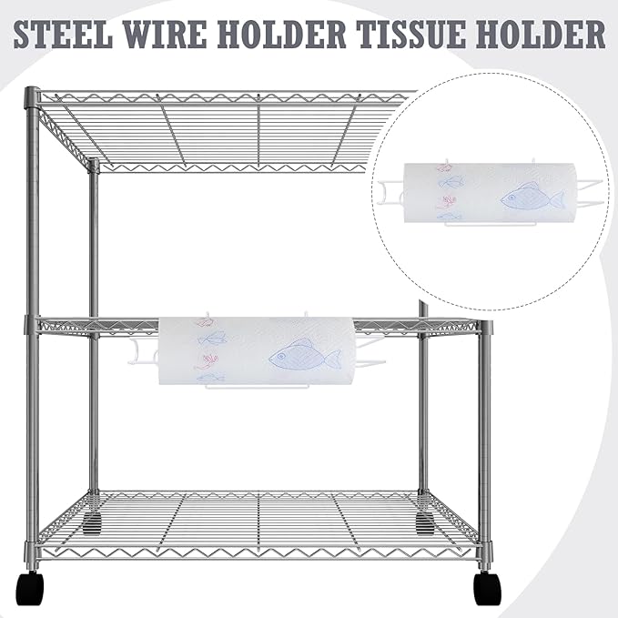 CroBlissful Paper Towel Holder for Wire Shelving 5'' D x 12'' W x 4.5'' H Hanging Paper Towel Holder Wire Shelf Accessories for Camp Dorm Laundry Room Stove Kitchen (White)