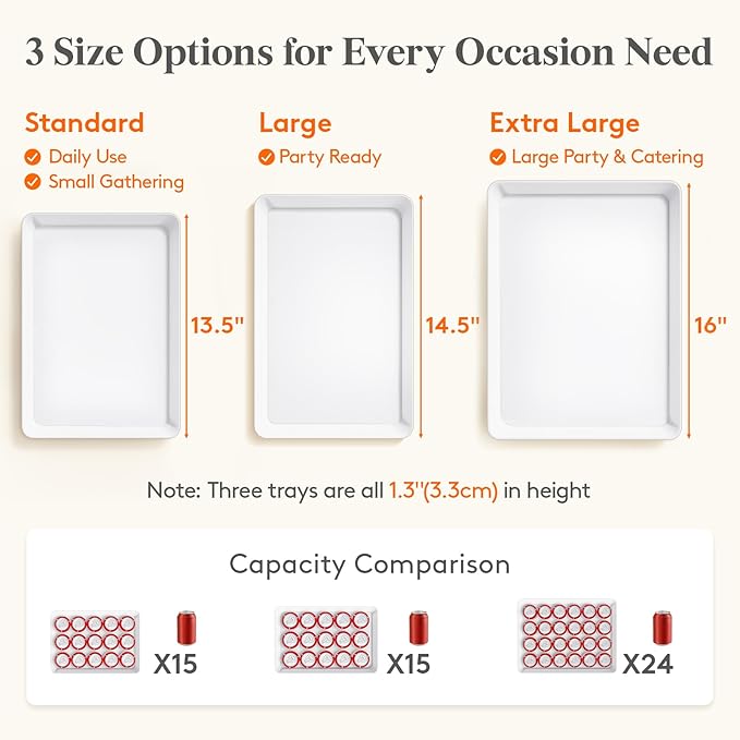 Lifewit Serving Tray for Party Supplies, Reusable Serving Platter for Catering, Snack, Fruit, Charcuterie, Appetizer, Plastic Food Trays, Hosting Essentials, BPA Free, 8 Pcs, Extra Large(16" x 12")