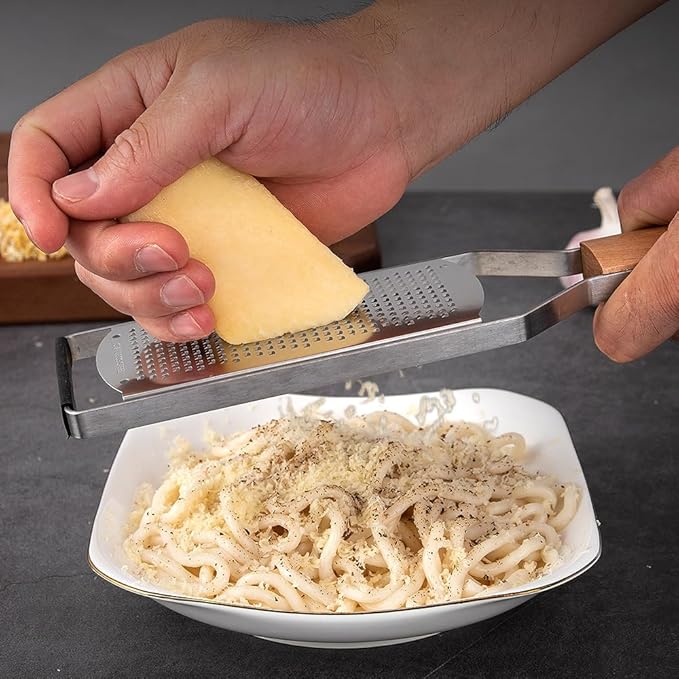 Professional Cheese Graters for Kitchen Stainless Steel Handheld,Durable Rust-Proof Metal Lemon Zester Grater With Wood Handle for Cheese,Chocolate,Spices,Kitchen Gadgets (Wideboard)