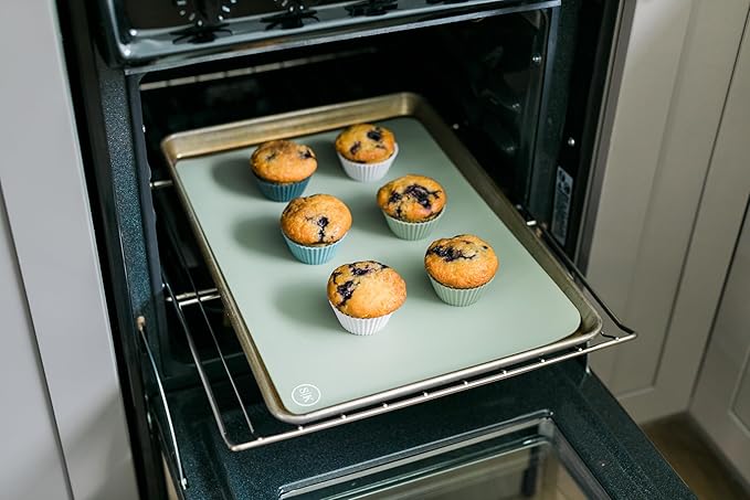 The Silicone Kitchen Reusable Silicone Oven Baking Mats Gift Set Bundle, 2 Half-Sheet, 2 Quarter-Sheet, Sage Green, Dark Gray