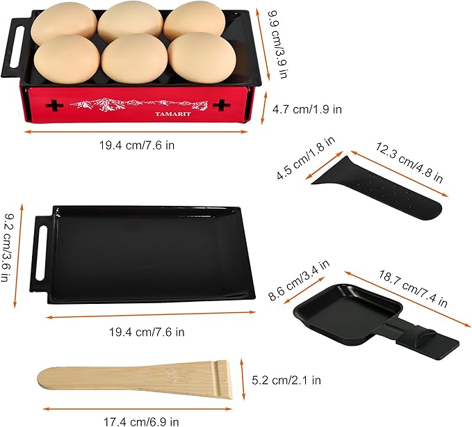 TAMARIT 2-Person Raclette Grill - Portable Candlelight Raclette Cheese Melter with Enamel Baking Tray & Non-Stick Pans - Compact Raclette Machine for Romantic Dinner, Picnic, BBQ, Camping, Red