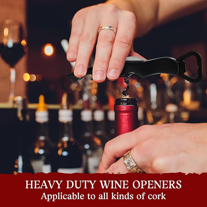 Hushee 24 Pcs Wine Opener Bulk with Foil Cutter Corkscrew Key 3 in 1 Red Bottle Opener Professional Stainless Steel Beer Corkscrew for Beverages Bartenders Summer Party(Black)