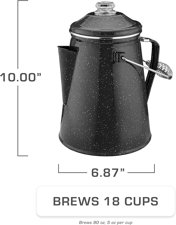 COLETTI Classic Percolator Coffee Pot — The Most Nostalgic Camping Coffee Pot, Now Modernized [Black Enamel, 18 Cup]