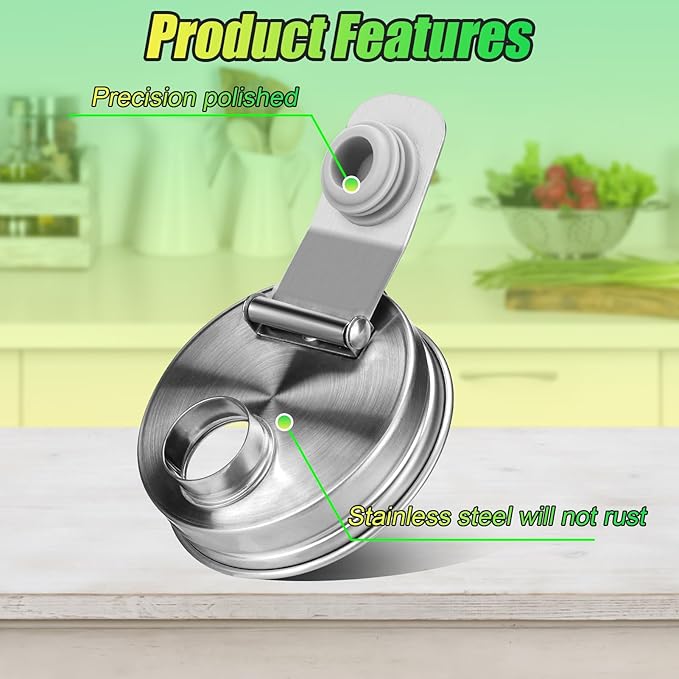 Mason Jar Pour Spout Lid Stainless Steel, Regular Mouth Pour Spout Flip Cap Lids for Mason Jars, Anticracking Leak Proof Seal Cover Airtight for Drinking Salad Dressing & Food Storing(2PCS)