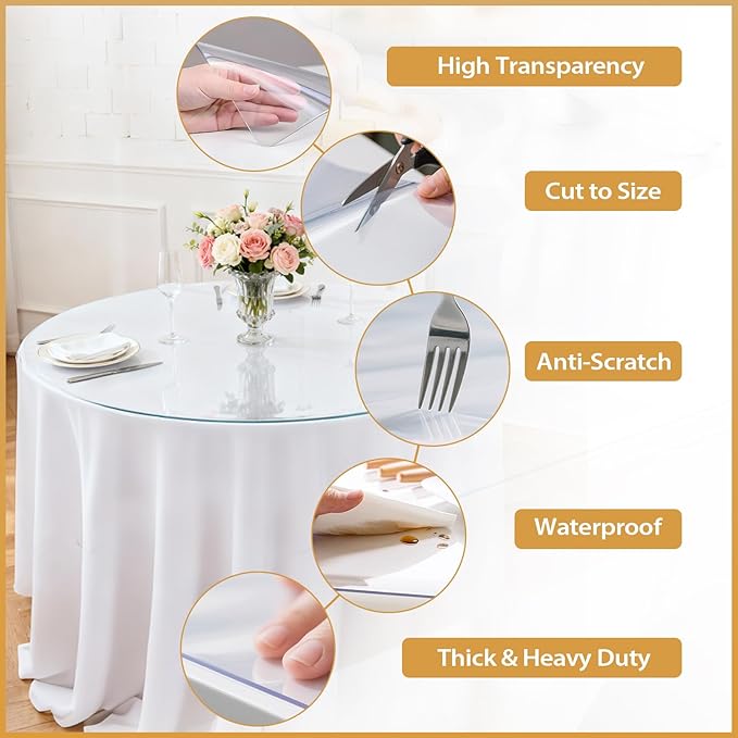 Round Clear Table Cover Protector 36 Inch - 2mm Thick Waterproof PVC Furniture Protective Pad for Dining Room Tabletop