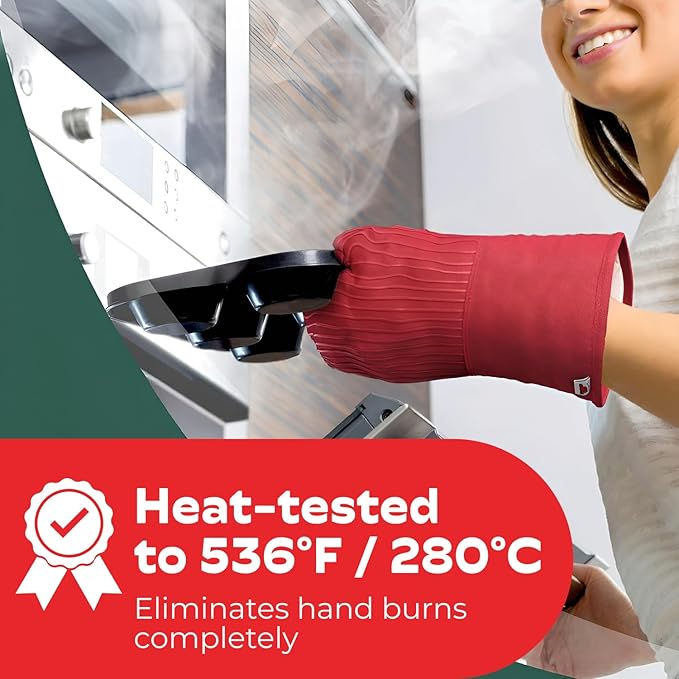 Big Red House - Silicone Oven Mitts - Red Set of 2-12.5" - Heat Resistant to 536 F / 280 C Kitchen Gloves - Professional Grade Protection Hot Cooking Baking