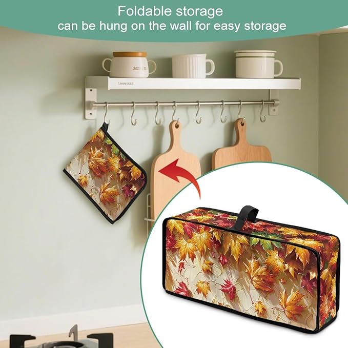 Toaster Cover 2 Slice Maple Leaf Fabric Water-Resistant Folding 2 Slice Slim Toaster Cover, Heat-Resistant Thanksgiving Protective Covers for Small Appliance