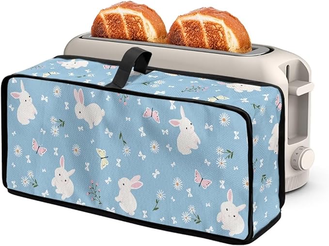 Easter Happy Bunny 2 Slice Slim Toaster Cover Long Slot Easy to Fold and Carry Water- Resistant Dust Covers for Kitchen Appliances with Top Handle Furniture Festival Docor