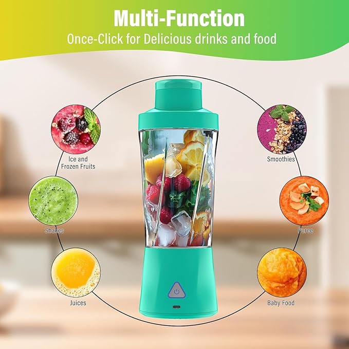 Portable Blender, 360W Personal Blender for Shakes and Smoothies for Kitchen, 24 Oz BPA Free Traveling Juicer Cup and Lid with 6 Blades, Self Cleaning Portable Juicer for Kitchen/Travel/Gym, Blue