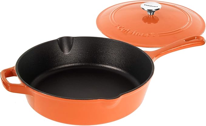 Cuisinart 12-Inch Cast Iron Chicken Fryer with Lid, 4.5 Quart Capacity, Porcelain Enameled Interior, Oven Safe, Induction Compatible, Terracotta Orange
