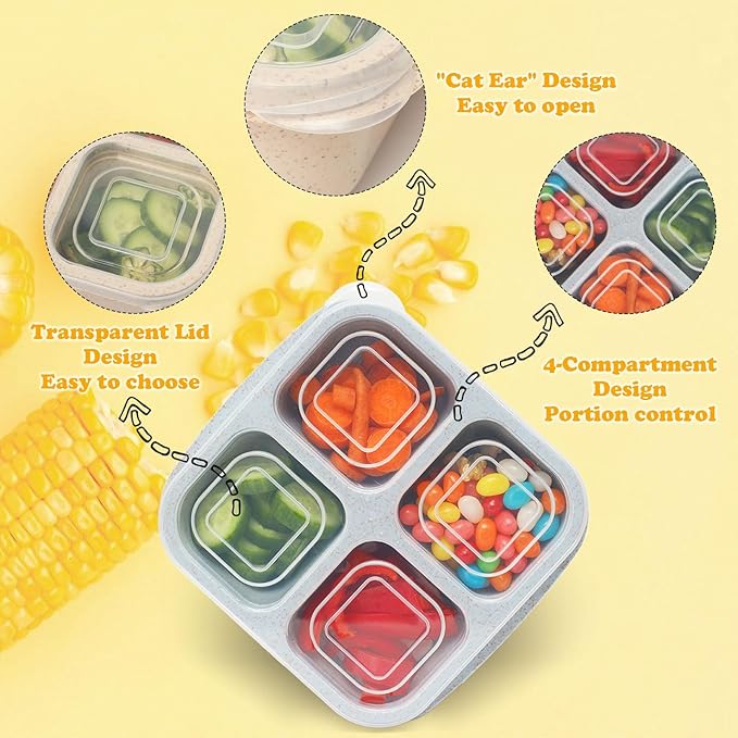 7 Pack Meal Prep Containers, 4 Compartment Bento Snack Boxes, Reusable Divided Lunch Box Containers for Adults, Kids, Toddlers, Travel, Work, School