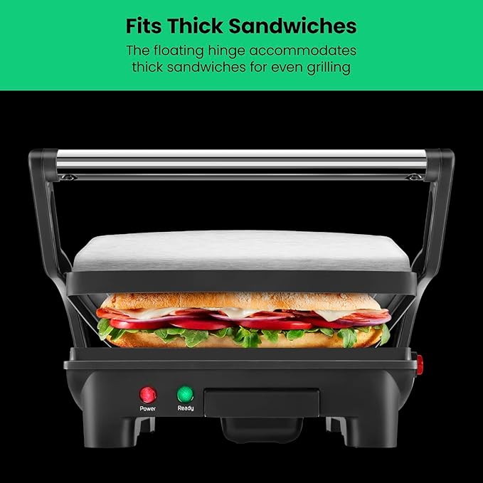 Chefman Panini Press Grill and Gourmet Sandwich Maker NonStick Coated Plates,Opens 180 Degrees to Fit Any Type or Size of Food,Stainless Steel Surface and Removable Drip Tray,4 Slice,Black,(Pack of 2)