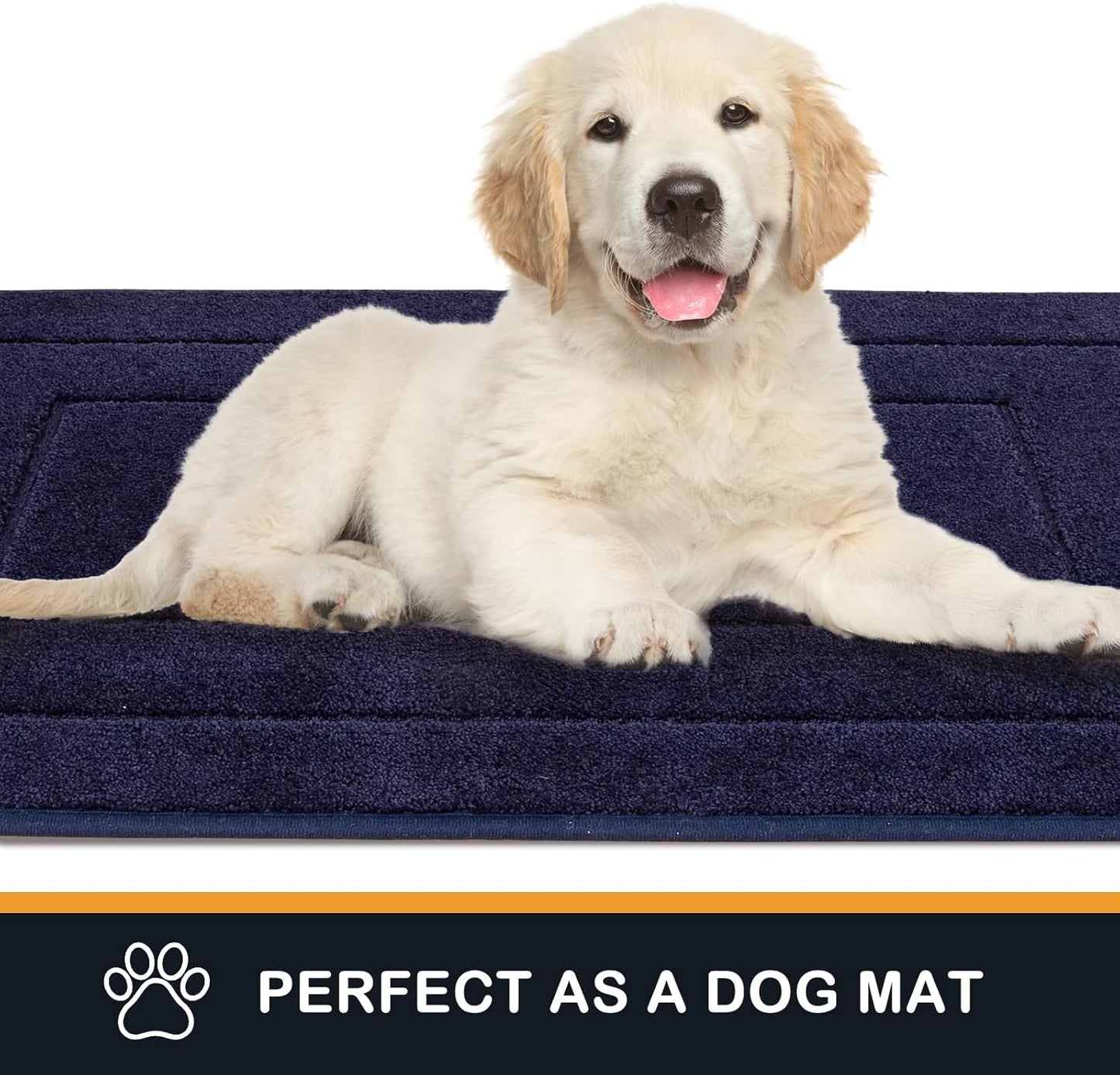 PURRUGS Dirt Trapping Door Mat 32" x 70", Non-Slip/Skid Machine Washable Entryway Rug, Dog Doormat, Super Absorbent Welcome Mat for Muddy Wet Shoes and Paws, Navy Blue