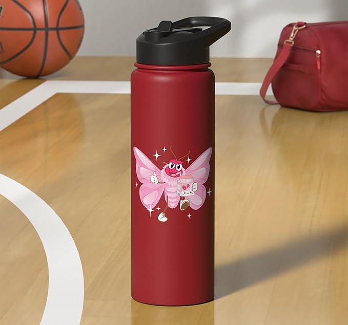 Butterfly Kawaii Strawberry Milk Shake Carton Stainless Steel Insulated Water Bottle