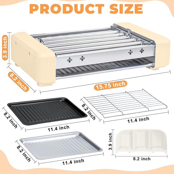Electric Hot Dog Roller Machine,3 in 1 Indoor Grill with 360° Rotating Tray (9 Sausages) & Removable Grills Net & Nonstick Plate,Hot Dog Roller Grill Sausage Grills for Family BBQ Party