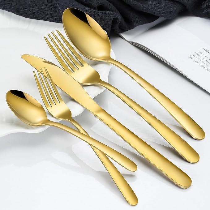 Hunnycook Gold Silverware Set - 40PCS Stainless Steel Silverware Set for 8, Includes Forks Spoons and Knives, Utensil Sets for Home Kitchen Restaurant, Dishwasher Safe