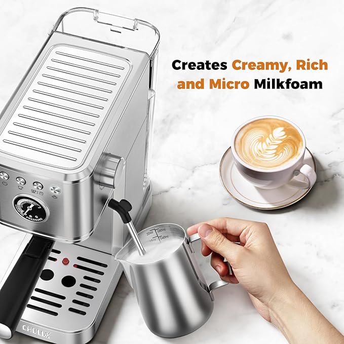 CHULUX Elite Espresso Machine with SUS304 12oz Milk Frothing Pitcher