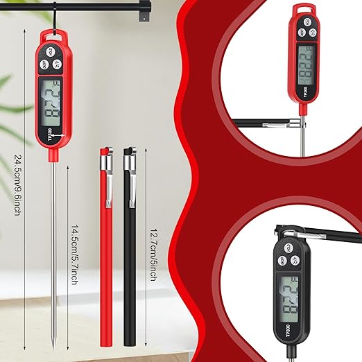 6 Pcs Meat Food Thermometer Food with Probe Water Liquid Instant Read Digital Thermometer Kitchen Cooking Supplies for Cooking BBQ Milk Yogurt (Red,Black)