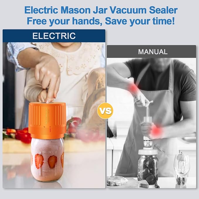 LOVE MOMENT Electric Mason Jar Vacuum Sealer Kit for Wide Mouth and Regular Mouth Mason Jar - Orange