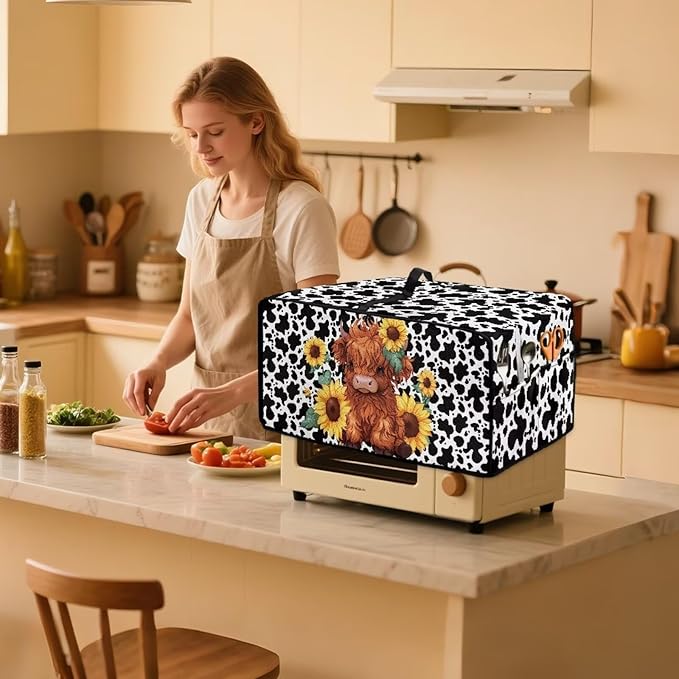 Countertop Convection Oven Cover Dust Protection Air Fryer Toaster Oven Covers for Home Kitchen Decorations 14.5 x 18.5 x 9 Inches, S, Sunflower Highland Cow Print