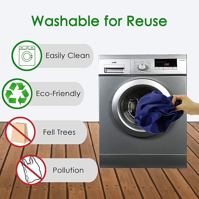 BeeGreen Navy Blue Reusable Grocery Bags Wholesale Reusable Kitchen Bags Bulk Foldable-Machine Washable with Zipper Storage Pouch 50 Packs