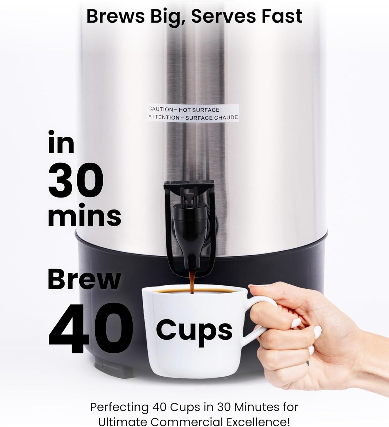 SYBO Commercial Grade Stainless Steel Percolate Coffee Maker, Hot Water Urn for Catering, Hot Beverage Dispenser, 40-Cup, 4.5L, Metallic