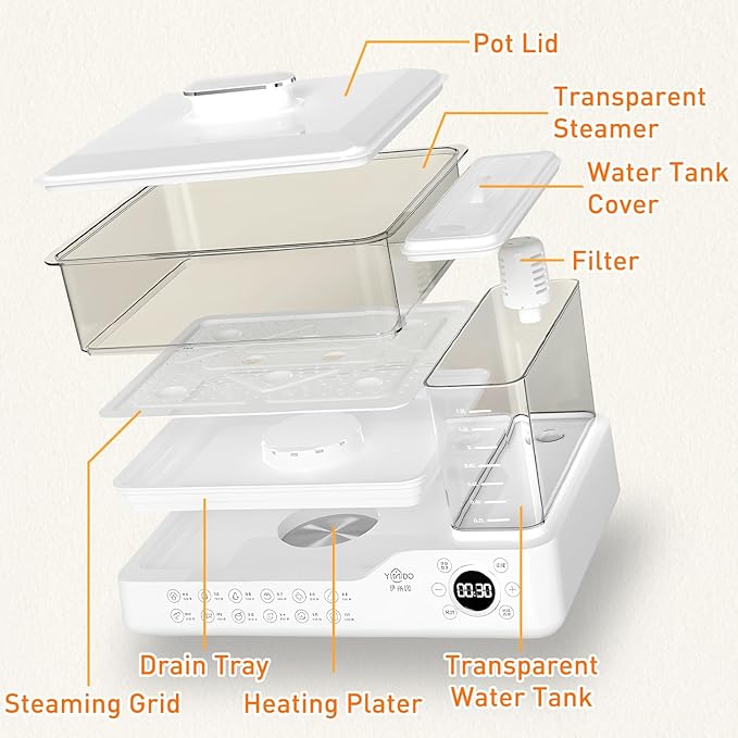 24L/25QT Electric Steamer, 3 Tier Food Steamer, Commercial Stainless Steel Steamer with Detachable Water Tank, Large Capacity Breakfast Machine with Timer, for Home, Restaurant, Party