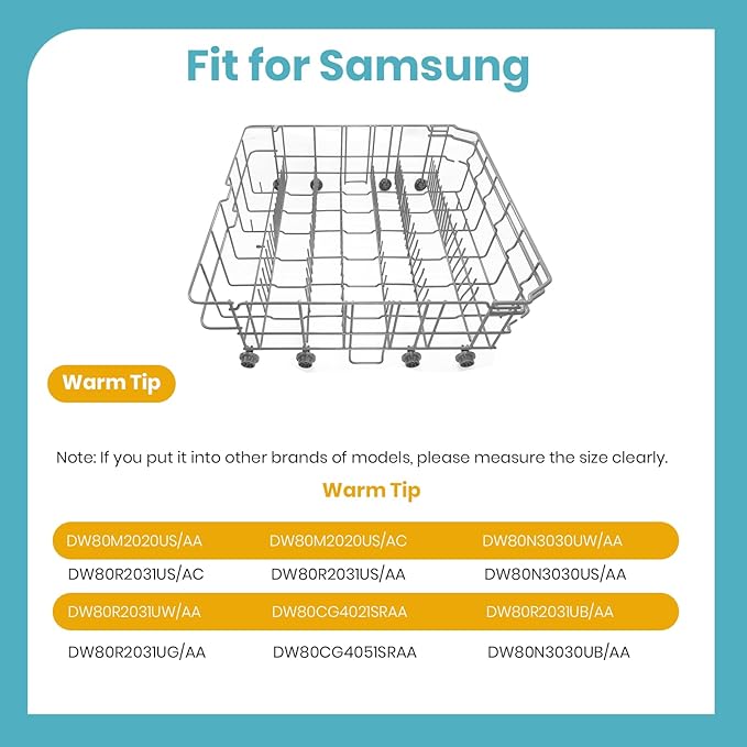 【𝟮𝟬𝟮𝟲 𝙐𝙥𝙜𝙧𝙖𝙙𝙚𝙙】 DD82-01384A Dishwasher Dishrack Lower rack Parts Assembly (22.5'' D x 20.5'' W inch) - Fit For Samsung DIshwasher OEM Parts DD81-02295A