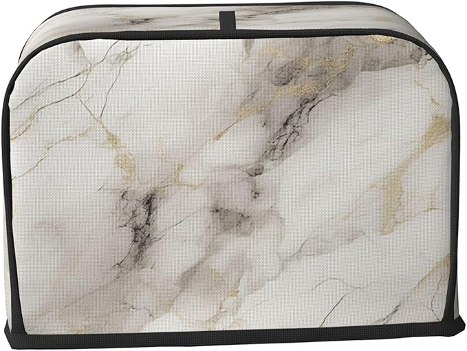 Toaster Cover 2 Slice Marble Pattern Gray White Kitchen Small Appliance Covers with Pockets Dust and Fingerprint Protection