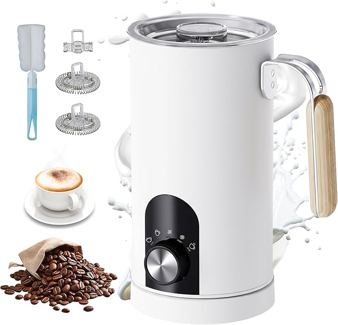 5 in 1 Electric Milk Frother Automatic Hot & Cold Foam Maker Auto Shut-Off Durable Detachable Milks Frother Fast Frothers Safe BPA Free Easy to Use and Clean for Heated Milks, Matcha (White)