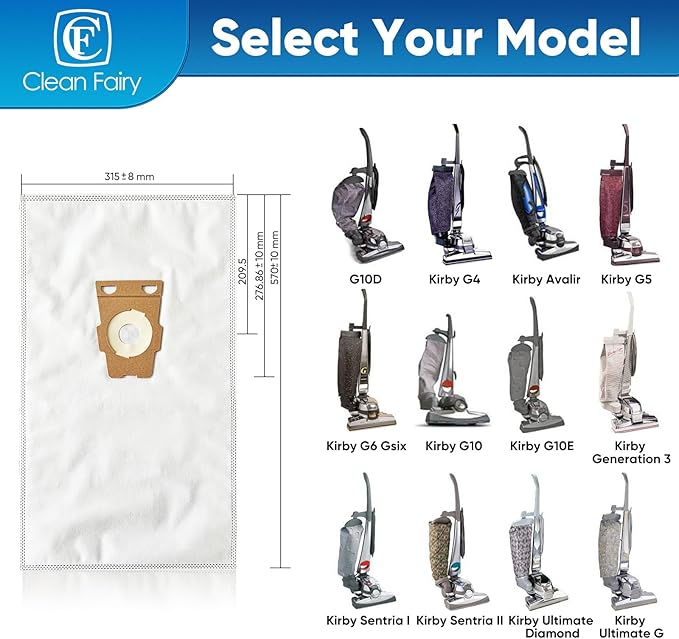 CF Clean Fairy 10 Pack Compatible With Kirby Vacuum Bag Style F For Avalir, Sentria I, II, Ultimate Diamond G3 G4 G5 G6 Gsix G10, G10D, G10E, G10Se Replacement for 204808 204811