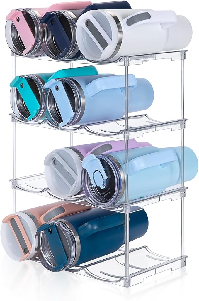 Stackable Water Bottle Organizer for Stanley 40 oz Tumbler, Water Bottle Holder for Cabinet, Pantry Kitchen Organizers and Storage for Stanley Cup Accessories, Tumbler Organizer and Wine Rack, 4Pack