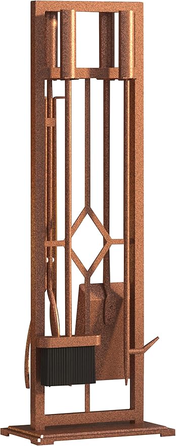 Fire Beauty 5 Pieces Fireplace Tools Set Wrought Iron Fire Place Pit Poker Holder(Antique Bronze)