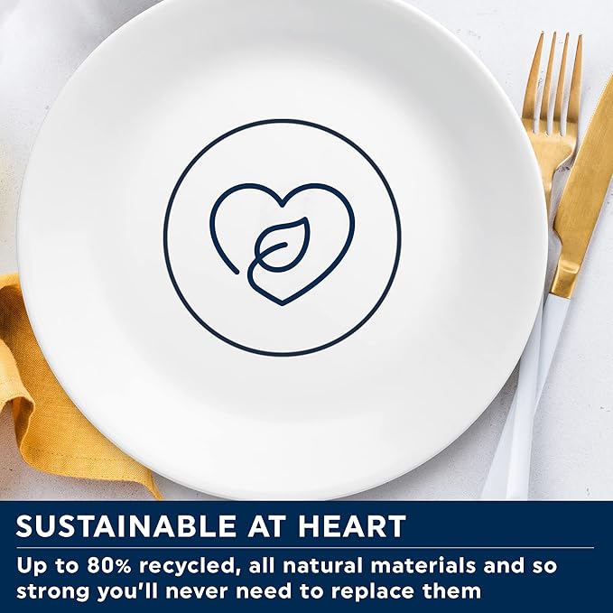 Corelle Dinnerware Set (12pc, Simple Sketch)-Dinner for 4 Includes x: Dinner Plates, Side & Bowls 3 X More Durable, Half The Space Weight of Ceramic up to 80% Recycled Glass, 1146920